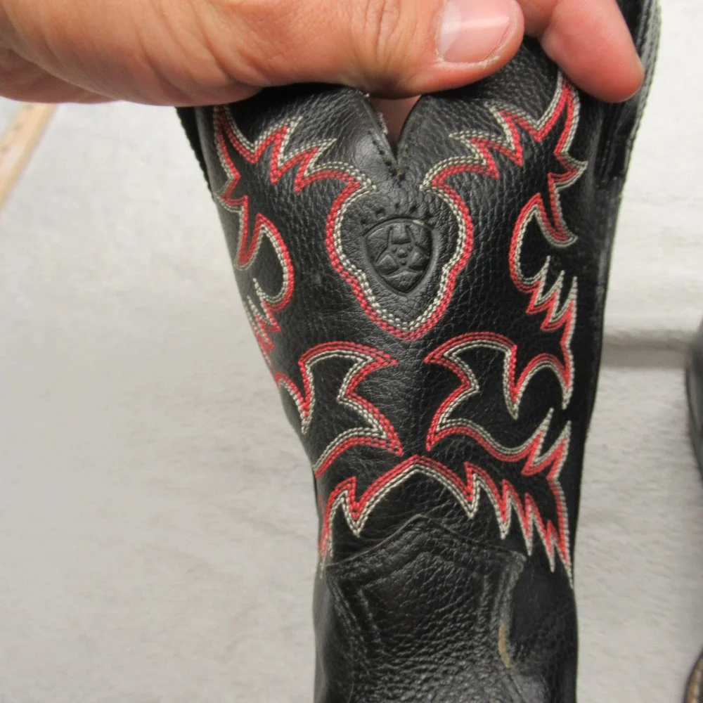 Ariat Western Boots Youth 4 Black Red Leather Cowboy Square‎ Toe Rodeo